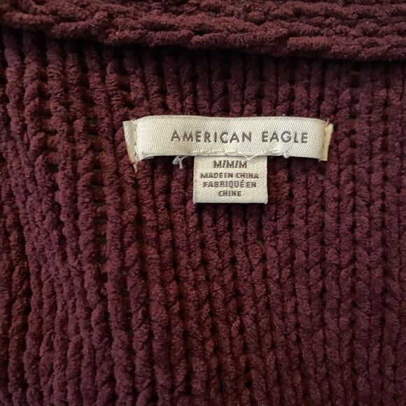 American Eagle women M open front cardigan with front pockets burgundy - Picture 6 of 10